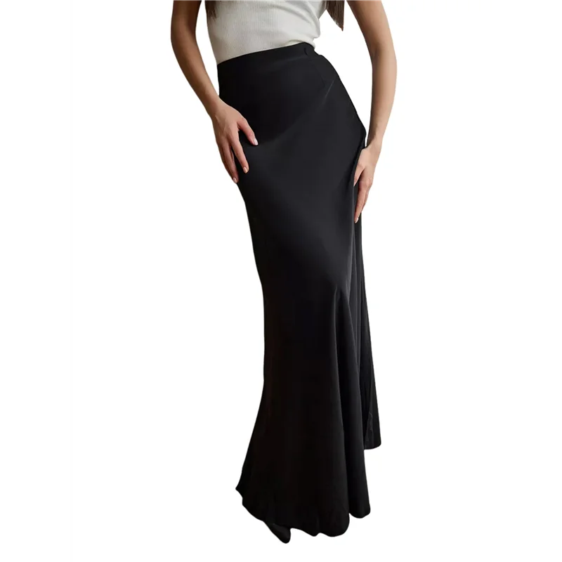 

Women's Satin High Waisted Maxi Skirts Zip A Line Long Skirt