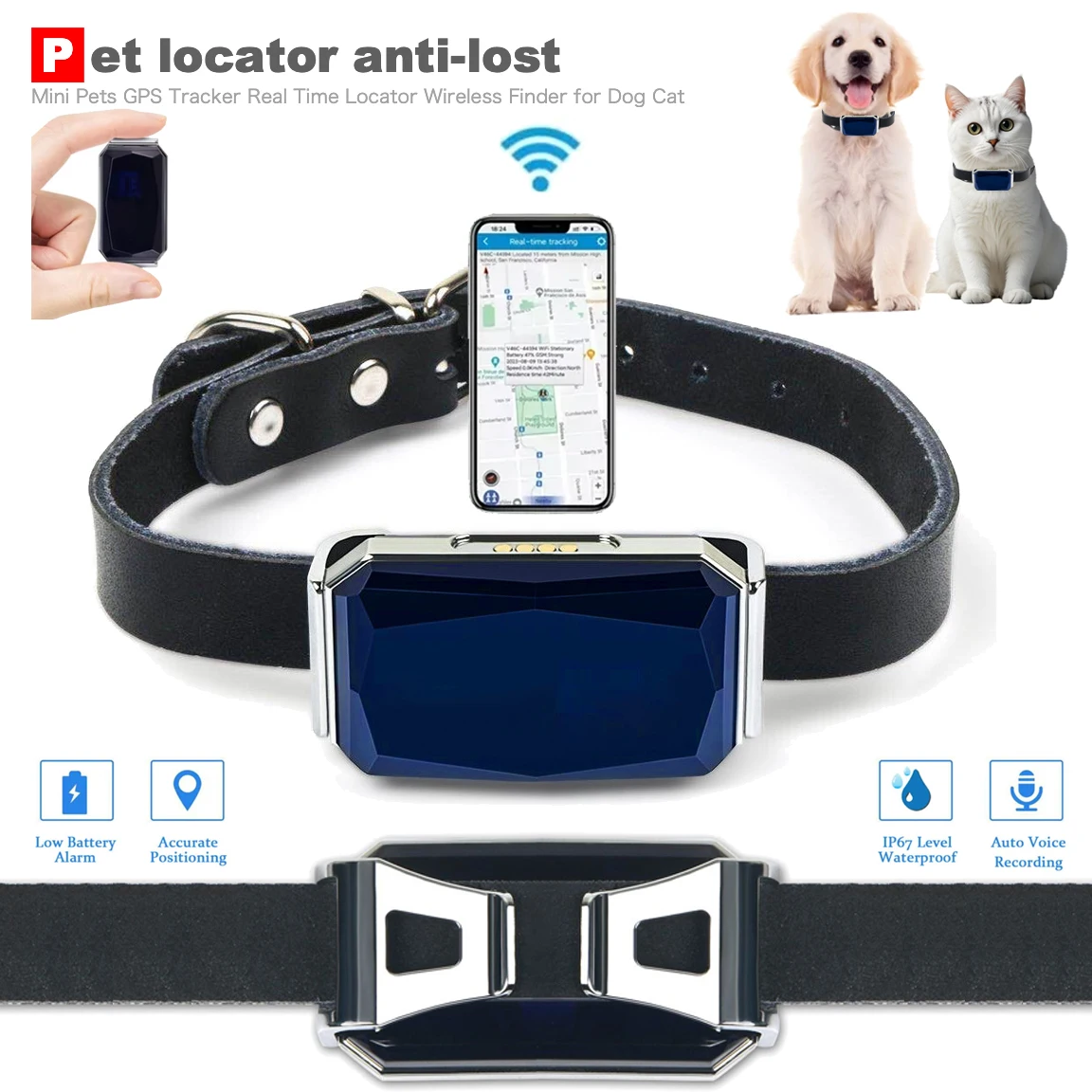 

Mini Smart Gps Dog Tracker Anti-Lost Collar for Cats Waterproof GPS+WIFI Locator with Microphone Real-Time Tracking Accessories