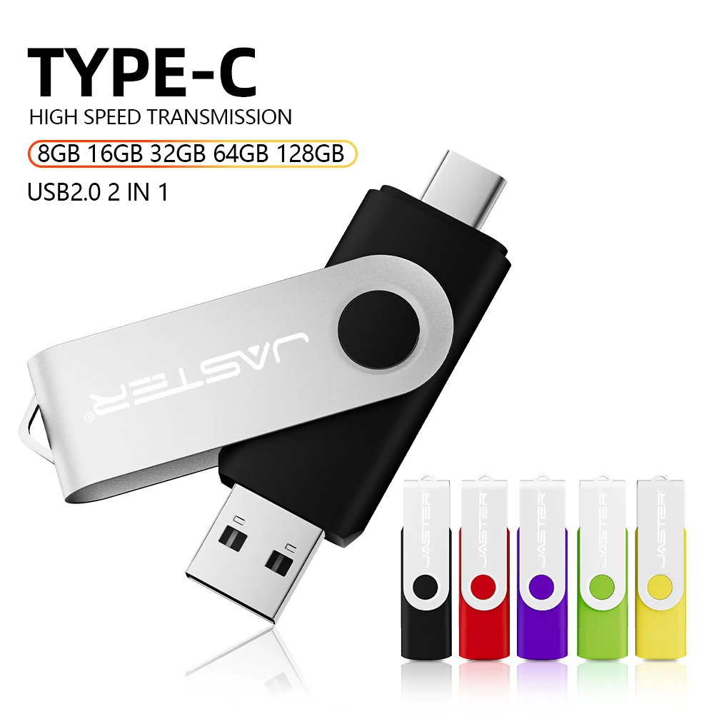 JASTER Black TYPE-C 128GB Blue Memory Stick 64GB محرك القلم المقاوم للماء 32GB قرص U عالي الجودة 16GB الأرجواني USB Stick 8GB 4GB