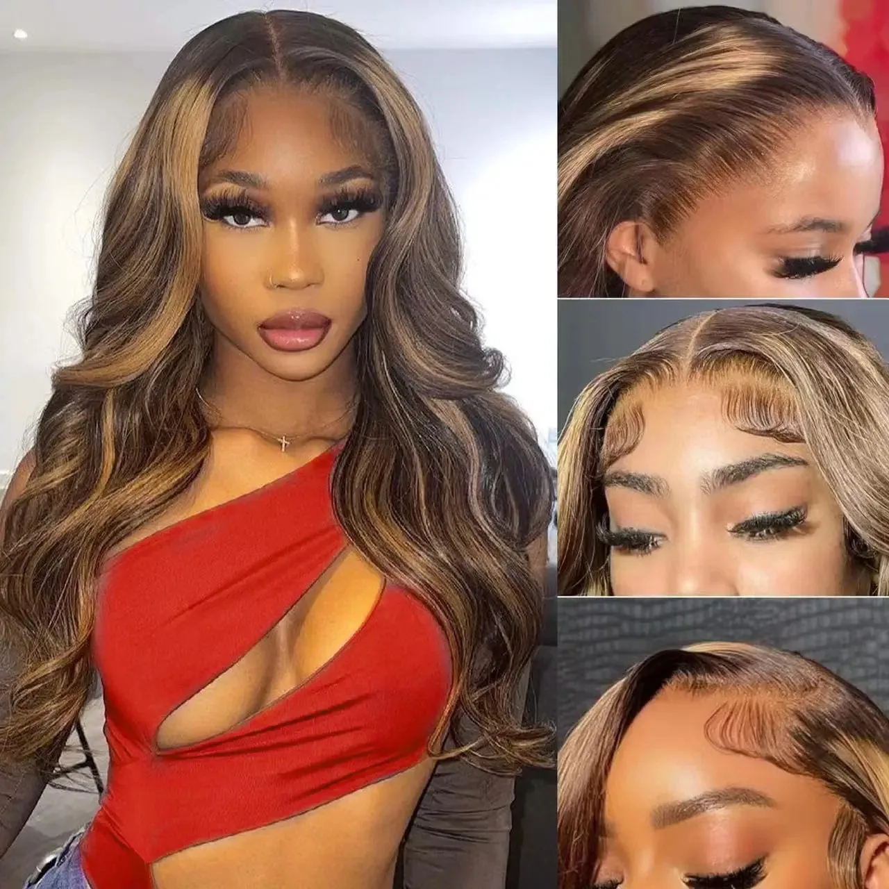 

Highlight Lace Front Wig Human Hair Pre Plucked 4/27 Colored HD Lace Frontal Wigs Body Wave Lace Front Wigs Human Hair For Women