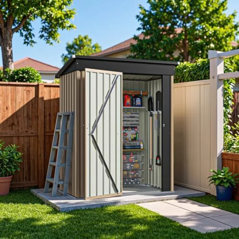 5×3FT Outdoor Storage Shed, Metal Patio Storaged Sheds with Lockable Doors, Sheds & Outdoor Storage for Bike, Backyard