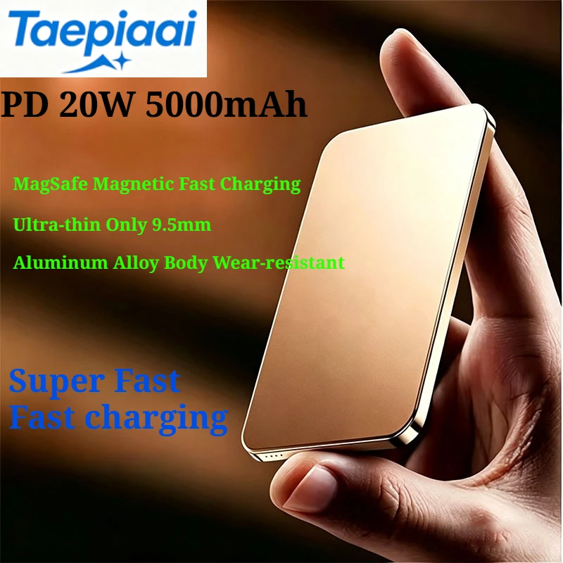

True capacity 5000mAh wireless magnetic external mini power bank Type-C 20W fast charging high-speed auxiliary battery