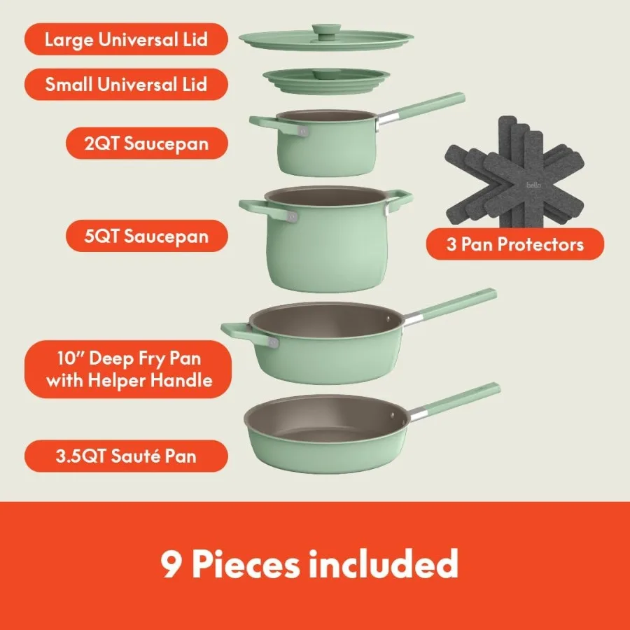 9 Piece Ceramic Nonstick Cookware Set Fitsanywhere™ Kitchenware w EverGood™ Coating Dishwasher and Oven Safe All Stovetops Comp