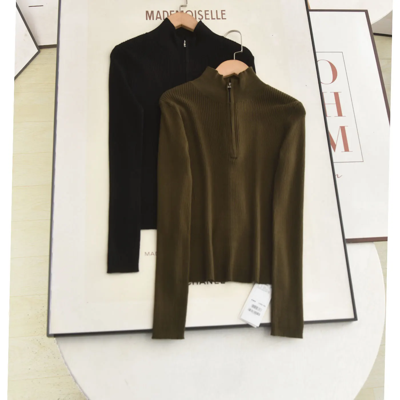 

Ele Slim Fit Stand Collar f Open Knitwear Elastici Autumn Winter Women's Long Sve Casual Sle Simple Faion