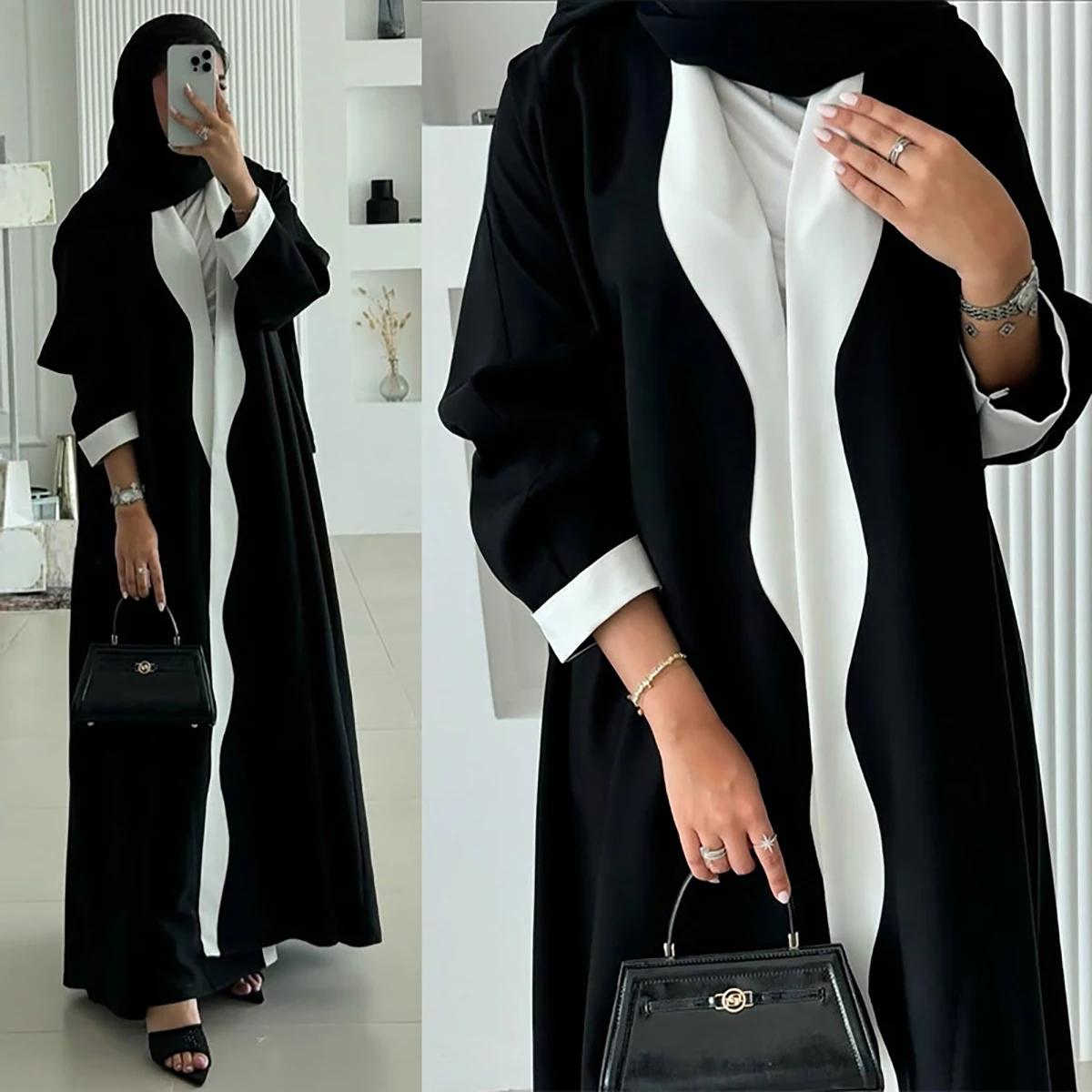 

2025 Arabic Women Modest Muslim Cardigan Elegant Dubai Black Abaya Dress Islam Middle East Party Outfits New Turkey Kaftan Robe
