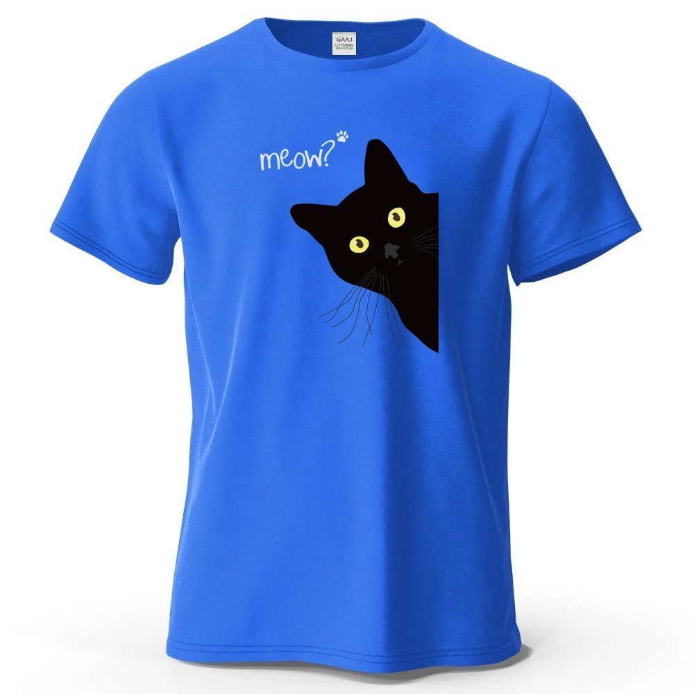 S-4XL 100% Cotton Meow Black Cat Funny Printing Men T-Shirts Cut Cartoon Tee Clothes Summer Streetwear Tops Short Sleeve T-shirt