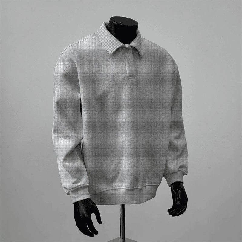 American Style Waffle Knit Polo Sweatshirt Men Women Spring Fall Loose Solid Color Top