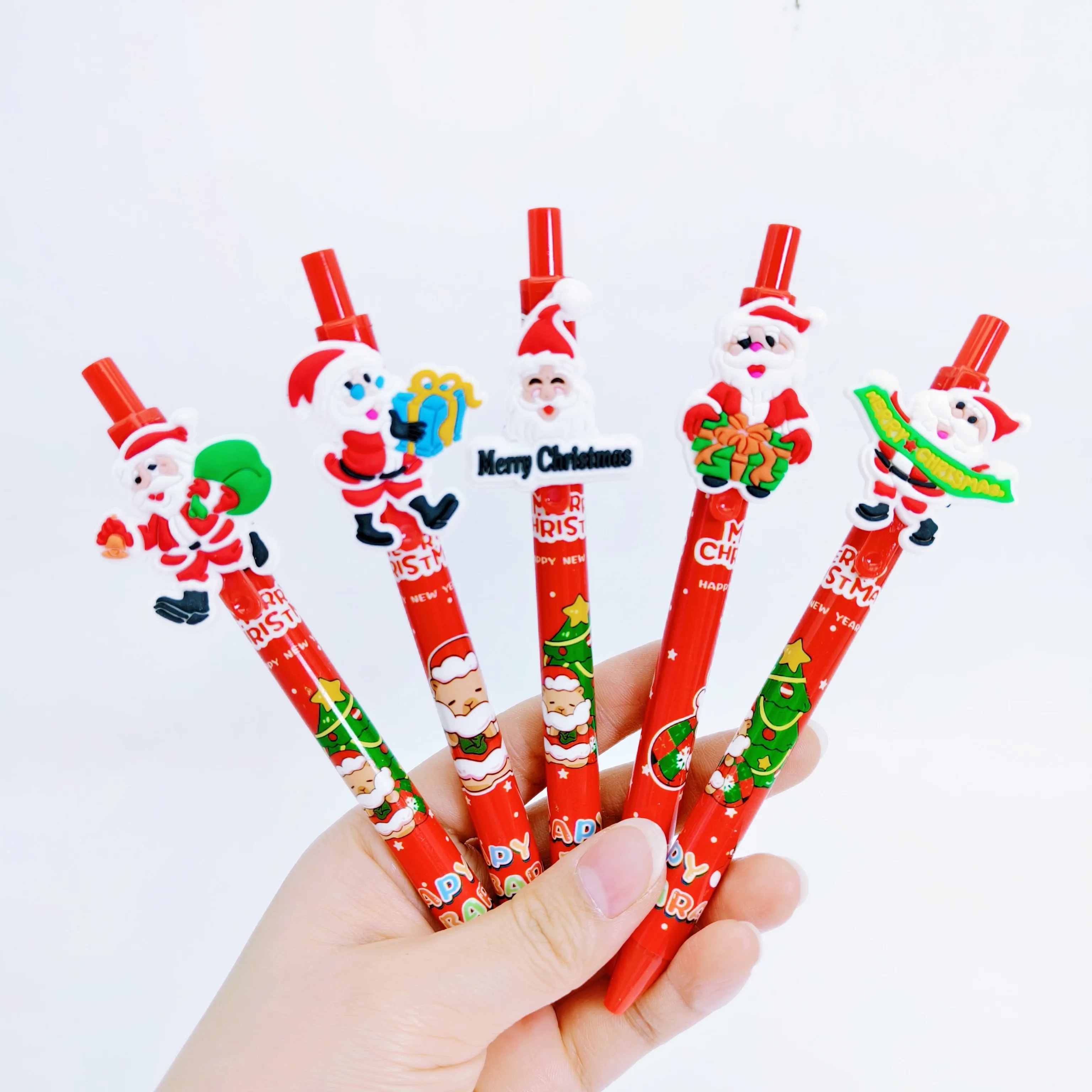 6Pcs/12Pcs Red Santa Claus Element Ballpoint Pen Merry Christmas Ballpoint Pen Christmas Party Office Learning Stationery