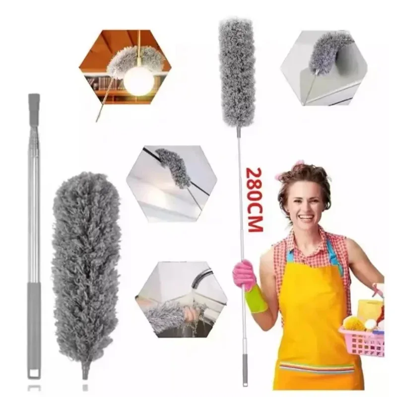 Herramienta de Limpieza para el Hogar, Plumero Extensible con Barra Flexible, Conveniente para Limpiar Techos Altos y Superficies de Gabinetes