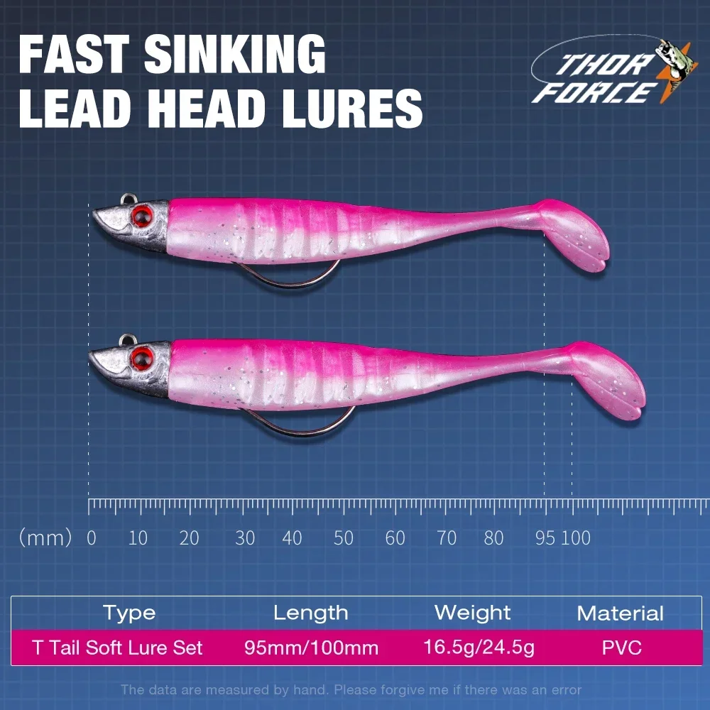 Imagem -02 - Thorforce-jiging Cabeça Soft Lure t Cauda Sea Bass Equipamento de Pesca Wobblers Isca de Silicone Swimbait Suave