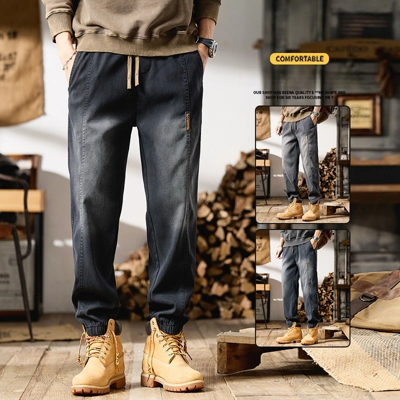 Men Spring Autumn Gradient Wash Harem Jeans American Fashion Streetwear Loose Fit Daily Wear Trousers Casual Denim Pants for Men