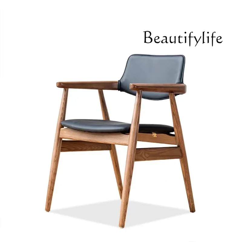 

Nordic simple household solid wood armrest back dining chair restaurant cafe casual sofa chair medieval