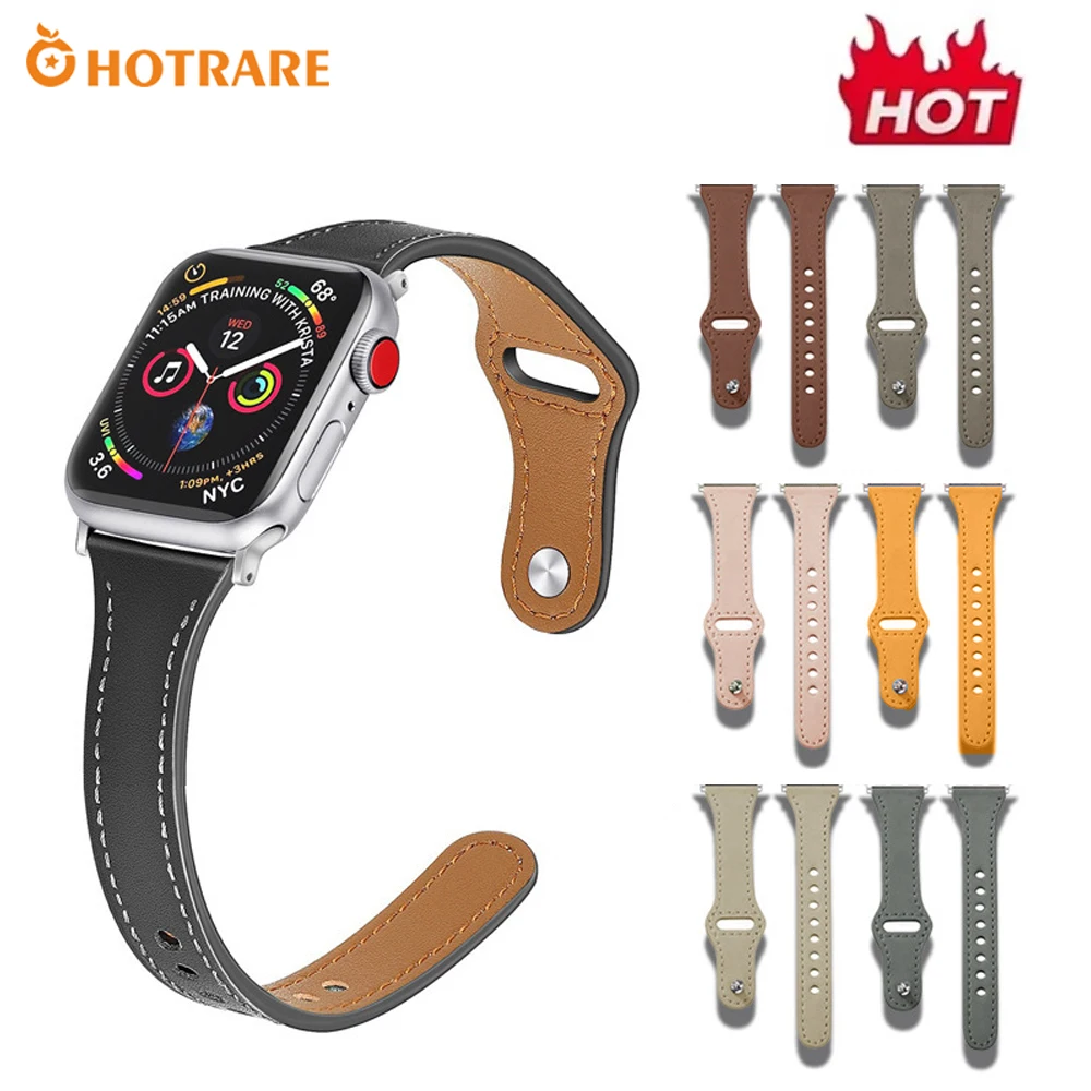 Leather Narrow Band For Apple Watch Series 10 9 8 7 6 5 4 3 SE 2 Ultra Bracelet 38mm 40mm 41mm 42mm 45mm 49mm Watch Chain Strap