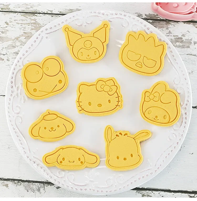 Cartoon Cookie Mold Set, Gravação Molde Pastelaria, Sanrios, Hellokittens, Kulomis, Figura Cinnamorolls, DIY Padaria, 8Pcs