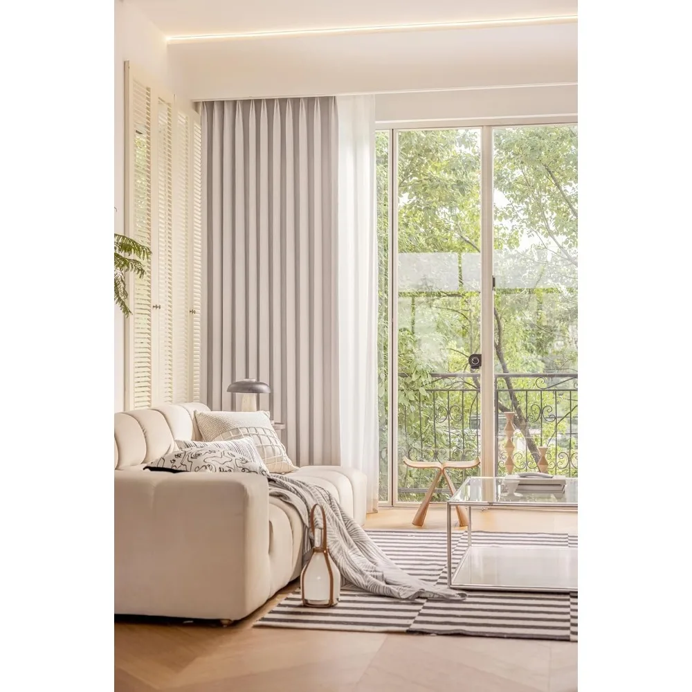 Blackout Grommet Window Curtains, Cream Jacquard Solid Color Drapes, 54 x 63 Inches, 2-Panel Set, Bedroom Privacy Enhancing Curt