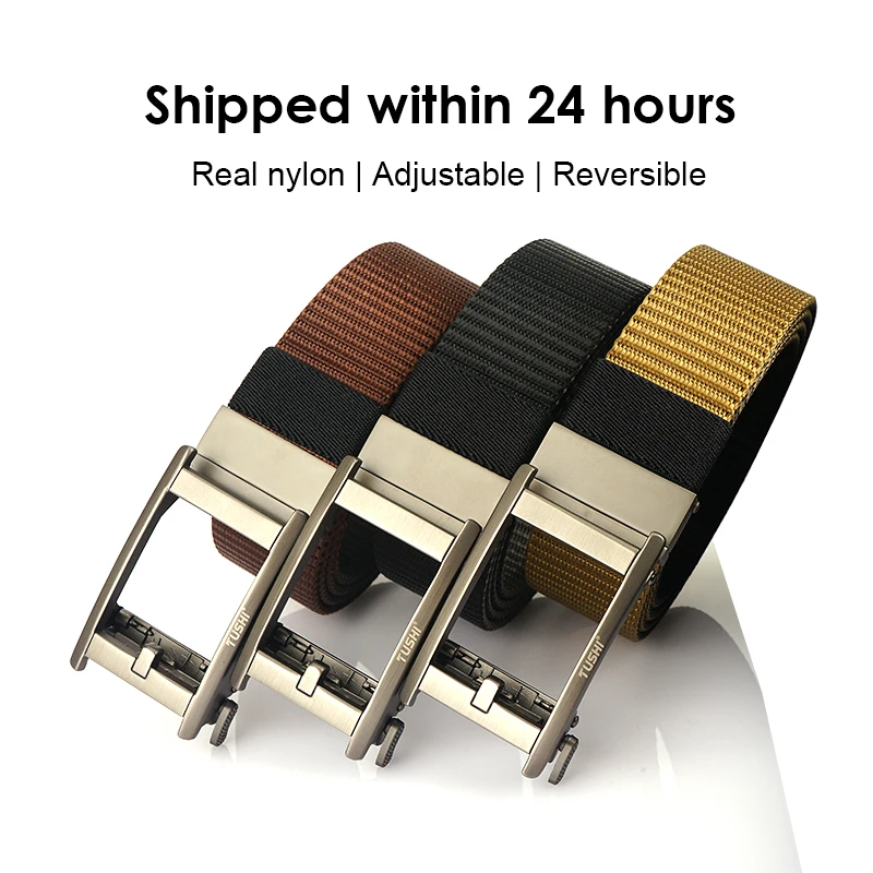 HSSEE New Reversible Belt for Men Metal Automatic Buckle Casual Belt Soft Genuine Nylon Adjustable Outdoor Belt Man Waistband