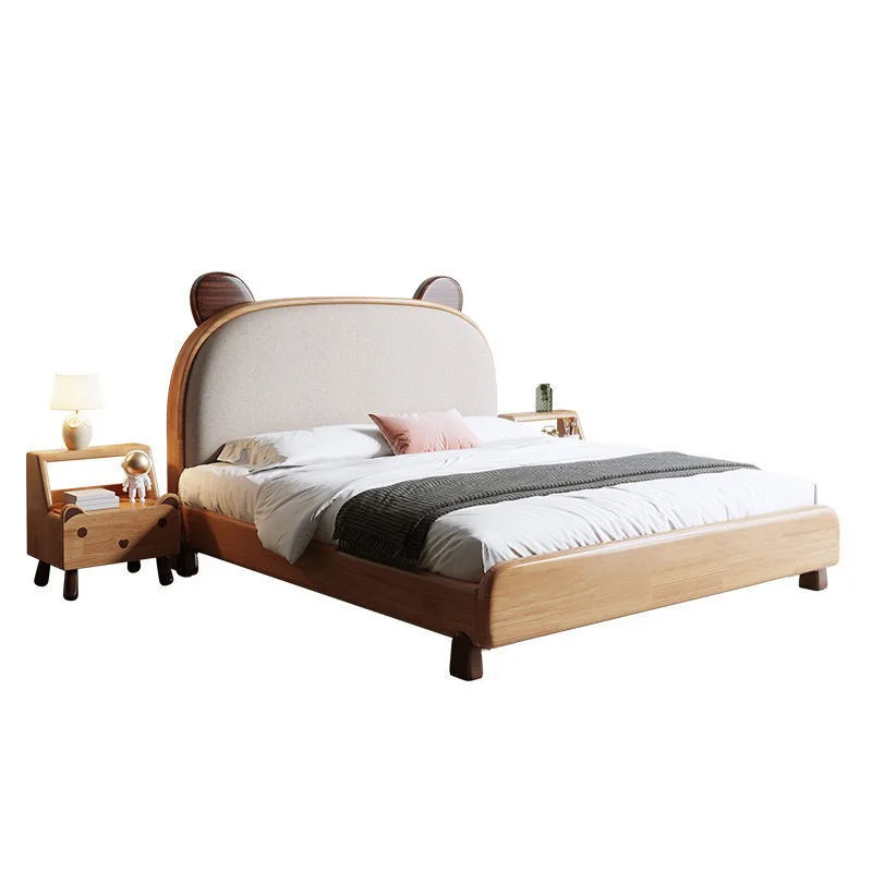 

Wood wax oil boys and girls single soft bag bed small apartment 1.5 princess bed