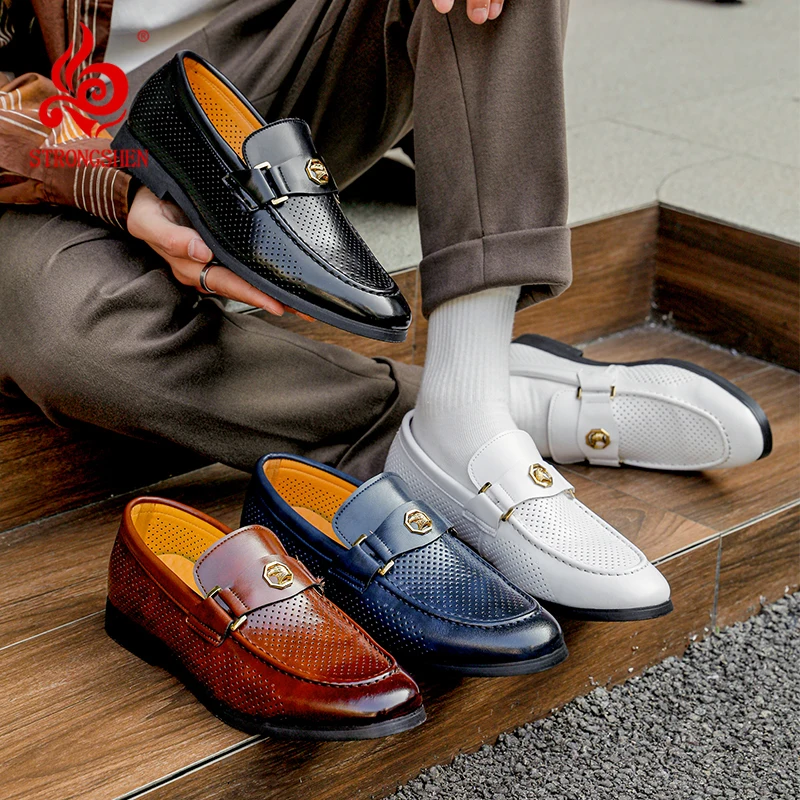

Men Business Casual Leather Shoes Designer Breathable Hollow Dress Shoes Luxury Retro Formal Loafers Male Moccasins Driving Shoe