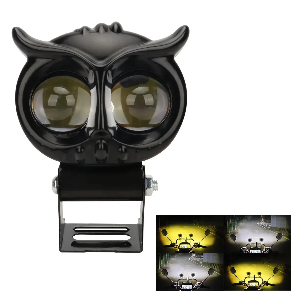 Owl Shape Motorcycle Spotlights Headlight Dual Color White Yellow Hi Lo Beam Projector Lens Led Fog Lamp 4 Modes Running Lights