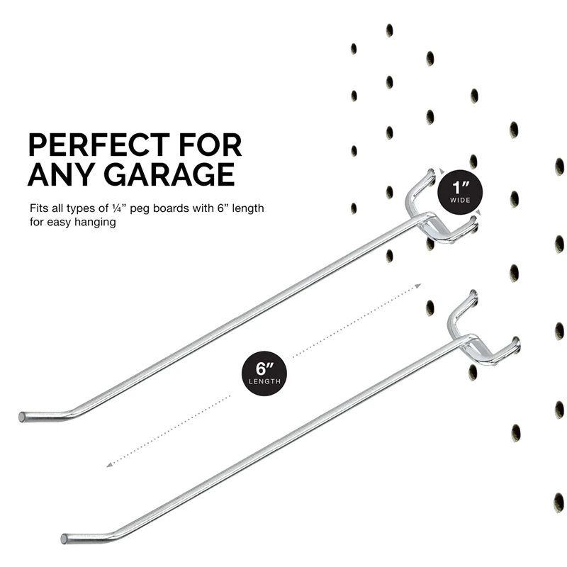 50 Pcs 6-Inch Pegboard Hooks Metal Shelving Hooks And Organizer Assortment Pegboard Garage Storage Organizer