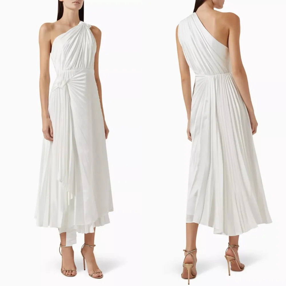 

Customized Sexy Formal Jersey Pleat Ruched Draped A-line One-shoulder Midi Dresses Bespoke Occasion Dresses Modern Style Classic