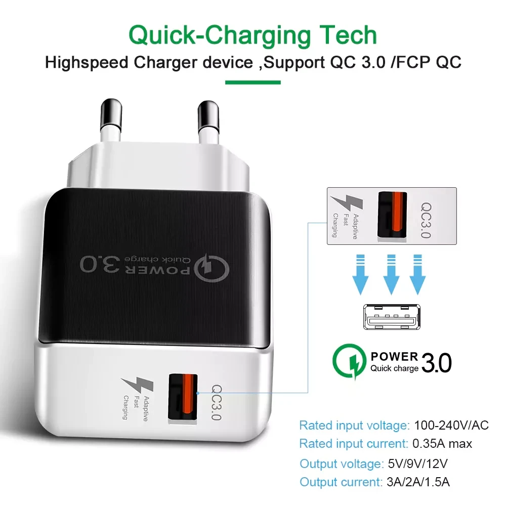Ports USB Mobile Phone Charger Quick 3.0 Wall Fast Charging Adapter For