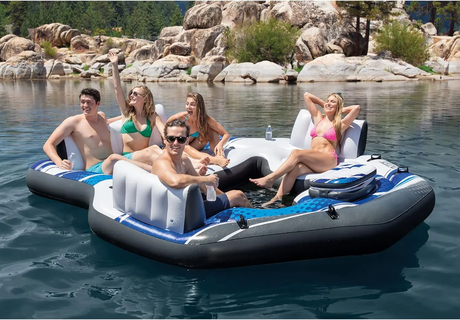 Tropic Inflatable 5 Person Raft or Swimming Pool Island Water Floating Lounger Raft with Backrests