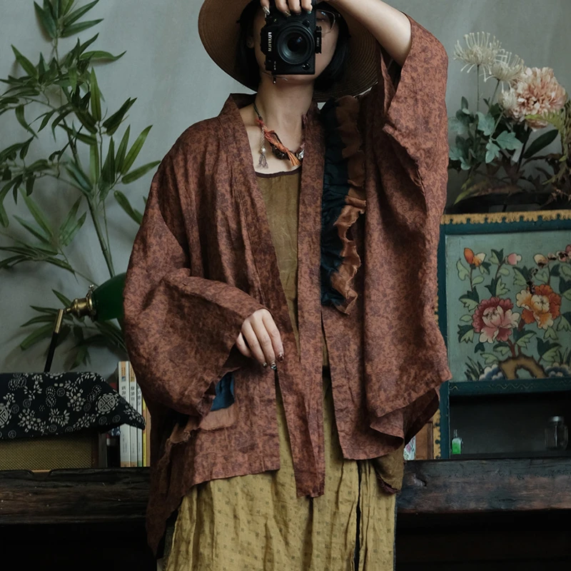 

Oversized Women Casual Linen Shirt New 2026 Spring Vintage Style Print Loose Comfortable Female Batwing Sleeve Tops Shirts M2687