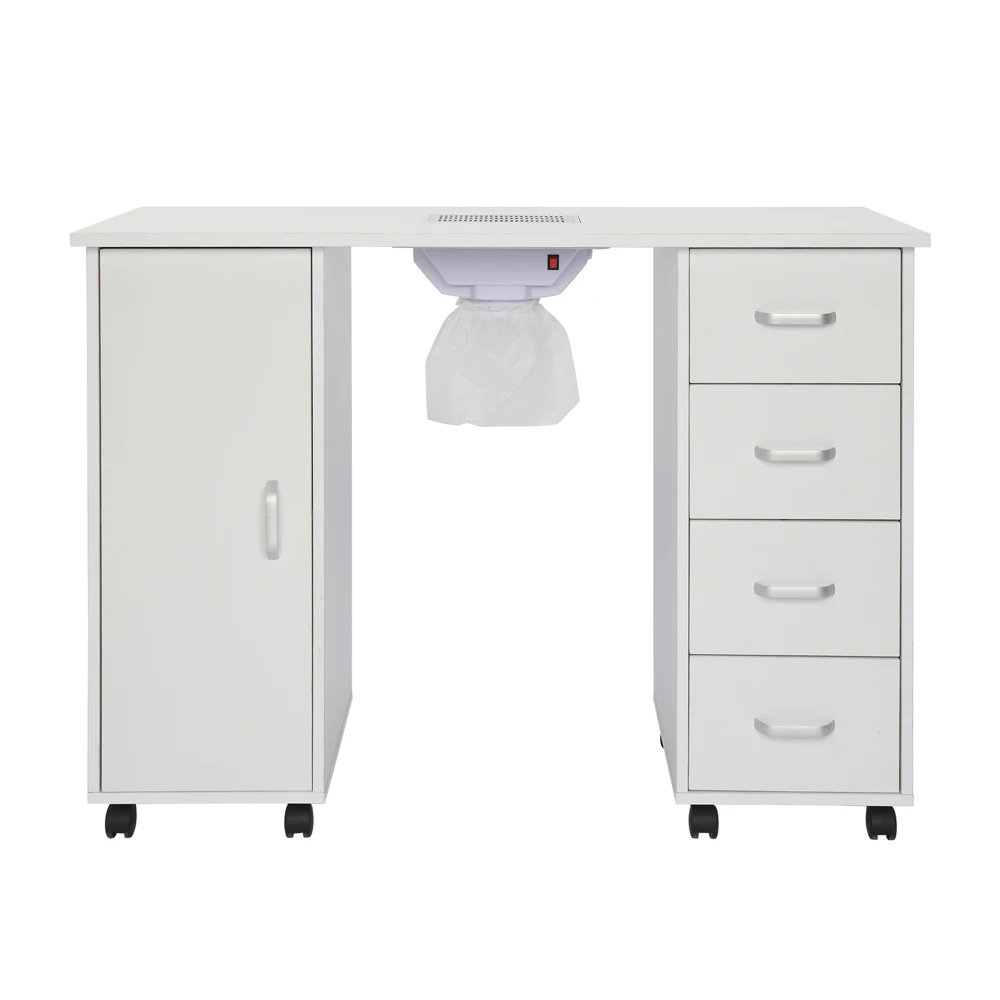 MDF Single Door 4 Drawers With Fan White Nail Table