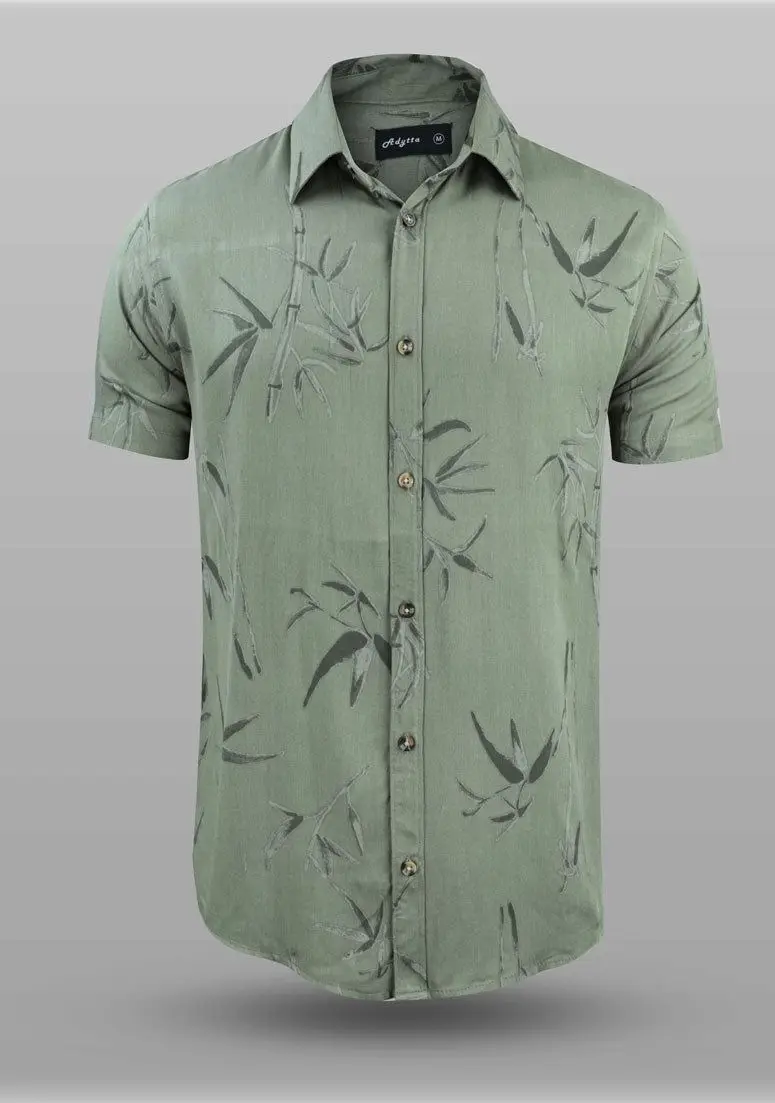 New men's simple retro summer short-sleeved lapel button Hawaiian beach coconut tree large size printed outdoor casual top