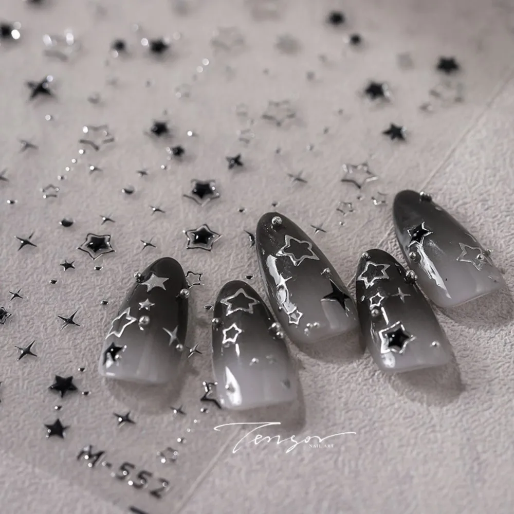1Sheet 5D Ice Transparent Star Nail Sticker Bronzing Five-pointed Star Back Adhesive Sliders Decals Y2K Star Manicure Decoration