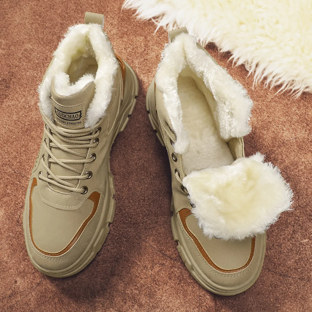 Mid-top Men's Versatile and Comfortable Fleece-Lined Snow Boots, Outdoor Fashion Trendy Casual Sports Hiking Boots