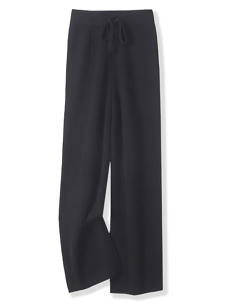 Nuove donne pantaloni di lana a gamba larga in vita elastica 100% lana merino pantaloni morbidi di qualità autunno inverno pantaloni popolari lavorati a maglia casual