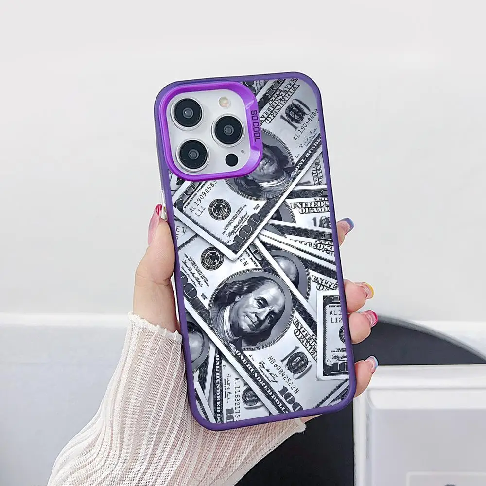 USD Dollar Purple Translucent Mobile Phone Case for iPhone 17 16 15 14 13 12 11 X XR XS Air Pro Max Plus Colorful Cover