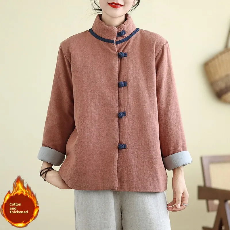 

Thickened Cotton Jacket Women's Winter Clothes New Style Korean Retro Short Cotton Coat Outerwear Half High Collar Single Button