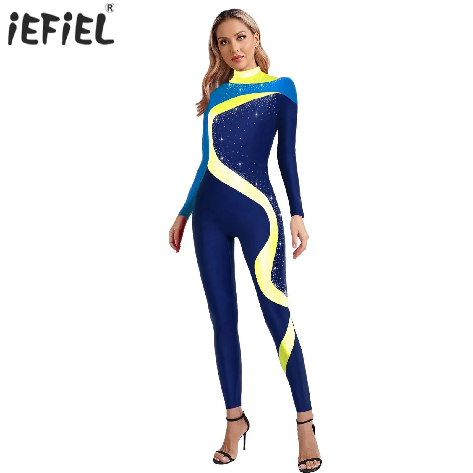 

Женский гимнастический акробатический балетный комбинезон, художественный комбинезон для фигурного катания с длинными рукавами и открытой спиной, танцевальный комбинезон