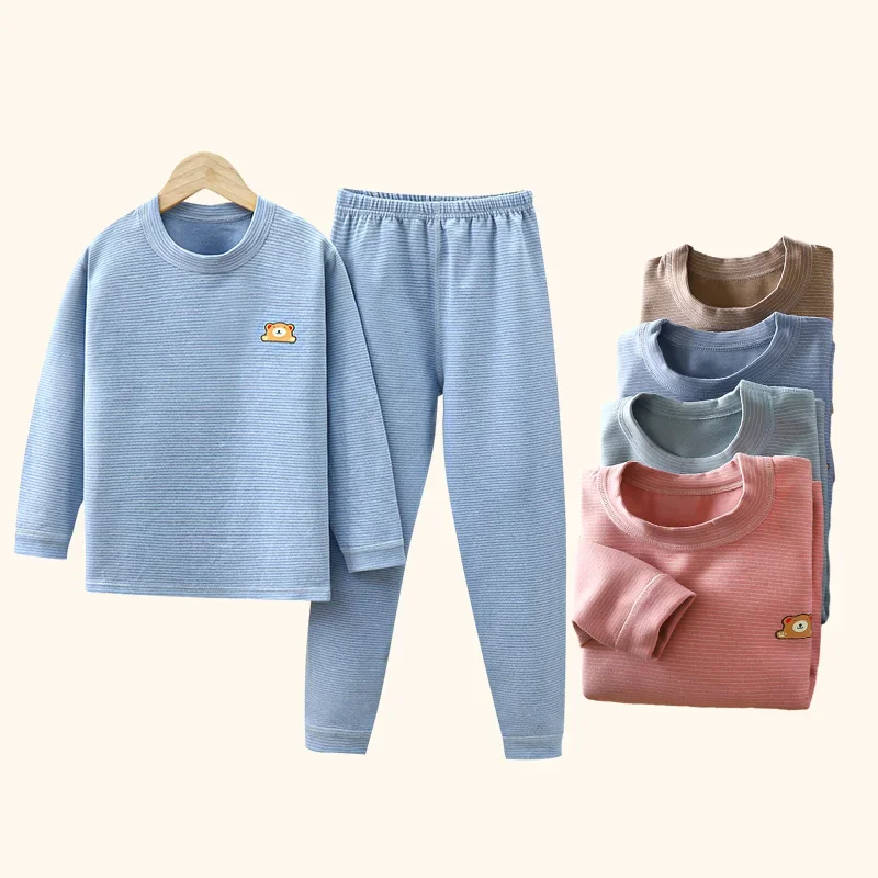 New Autumn Winter Kids Pajamas Set Pullover Striped Thermal Children Sleepwear Sets Children Clothing Baby Long Johns Set