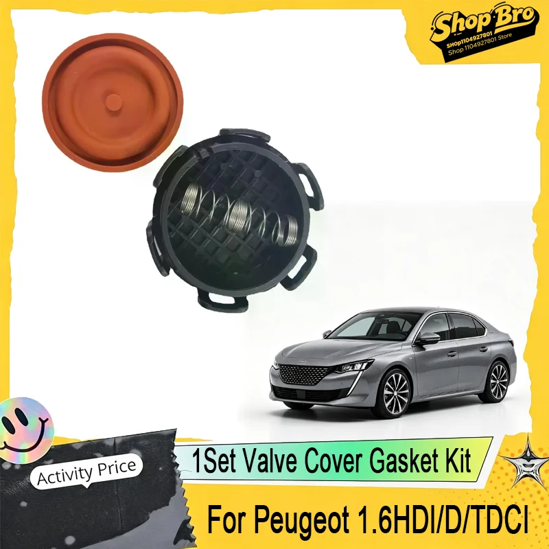 1Set Valve Cover Gasket Kit For Peugeot 1.6HDI/D/TDCI 0248L1 1479837, Durable Engine Repair, Leak-Proof Seal.