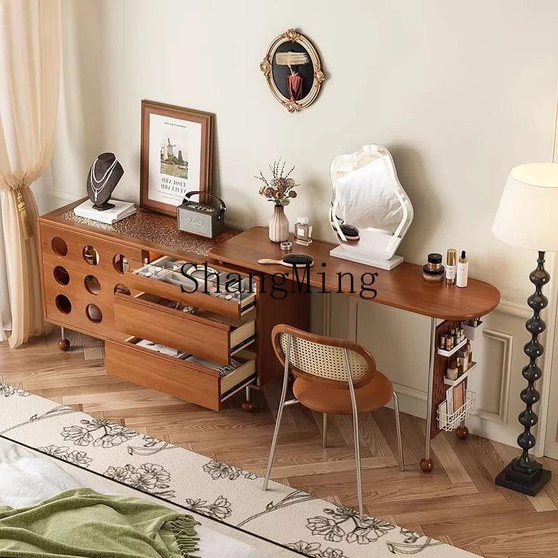 

ZYY retro retractable dresser integrated medieval bedroom bedside storage corner solid wood makeup table