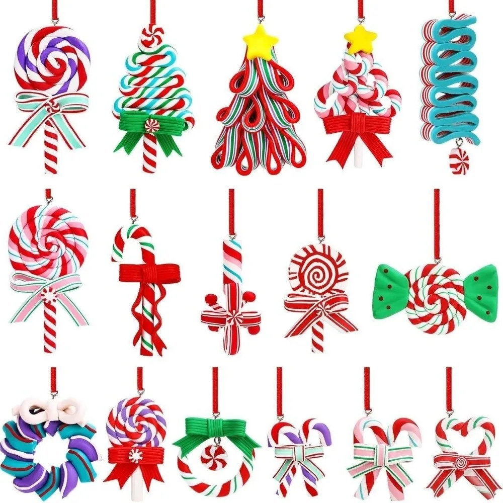 12/16 قطعة عيد الميلاد الملونة مصاصة الحلي اليدوية الحرفية الخشب شجرة عيد الميلاد زينة قلادة خشبية عطلة ديكور