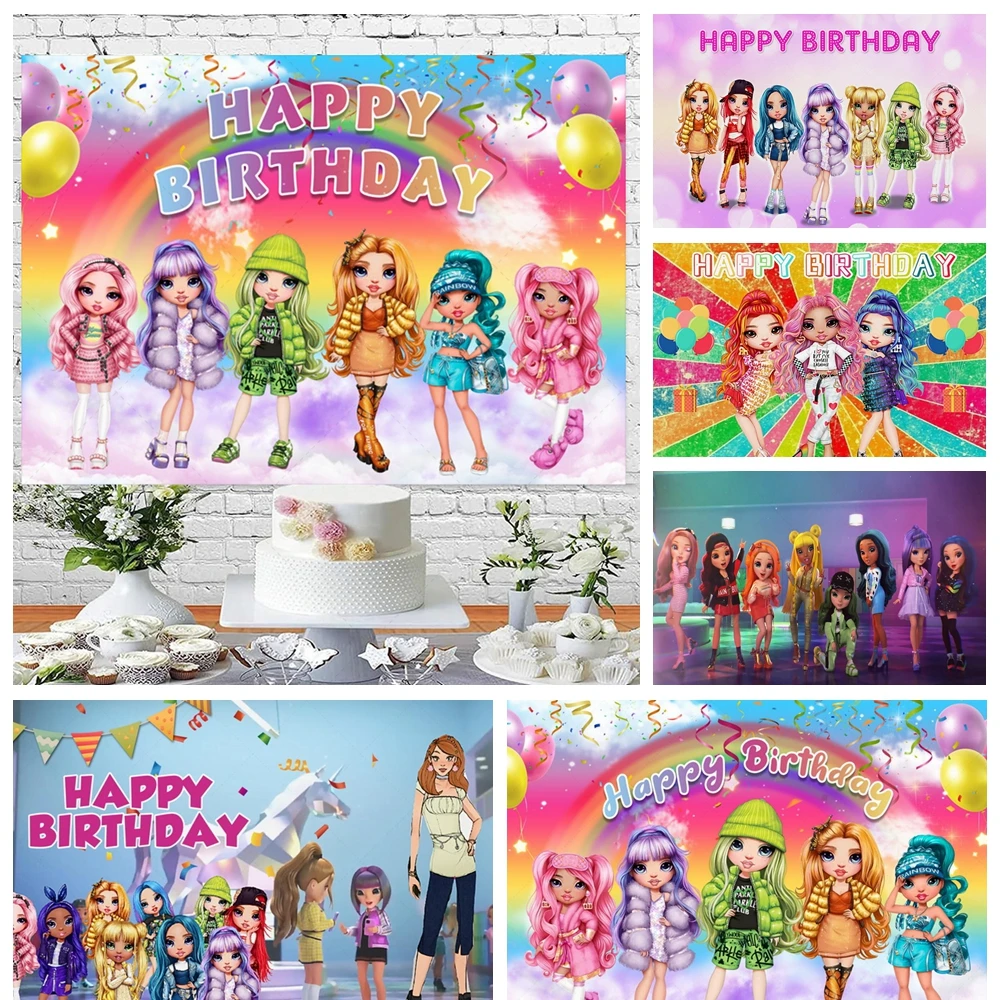 

Rainbow Doll High School Girl Birthday Party Decoration Background Cake Table Banner Supplies Photography Baby Shower Supplies