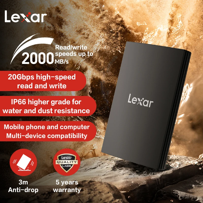 

Lexar ARMOR LAR700 Mobile SSD 1TB 2TB Portable Solid State Disk USB 3.2 Gen 2x2 R/W Max 2000MB/s PSSD Storage Disk For PC