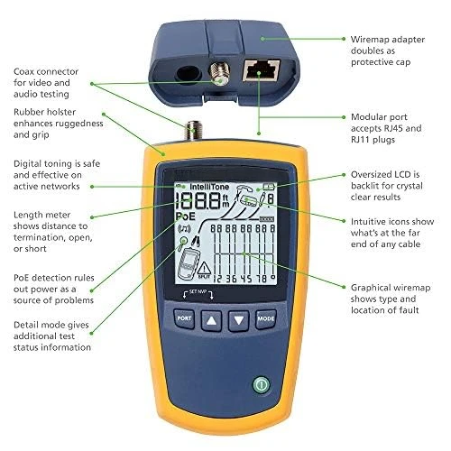 MS2-KIT MicroScanner2 Copper Cable Verifier Kit, Troubleshoots RJ11, RJ45, Coax, Tests 10/100/1000Base-T, and Voip, Includes