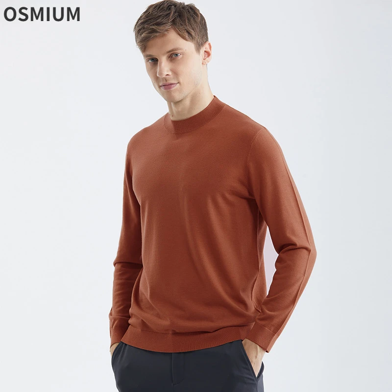 

Men Woollen Knitted Sweater Popular Half Turtleneck Casual Business Mens Wool Sweaters Retro Blue Brown Knit Top Pullovers S-3XL