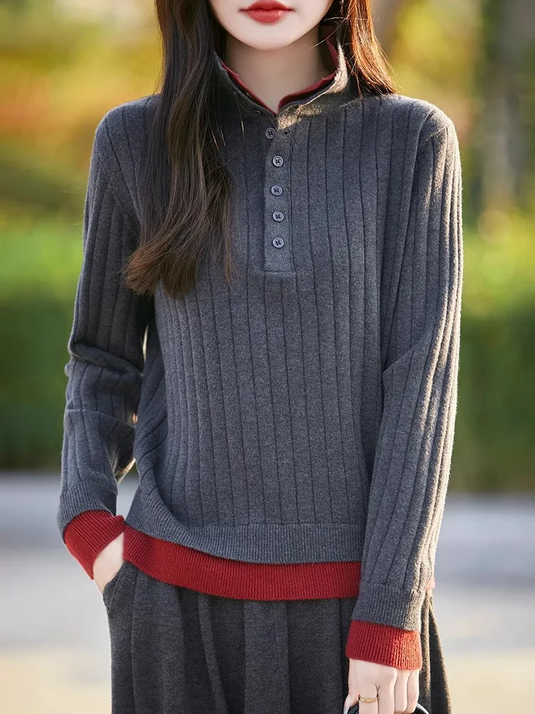 

Thiened Heavyweight Long Sve вязаный свитер женский f с открытым воротником базовый слой irt Color Blo Design Commute Sle