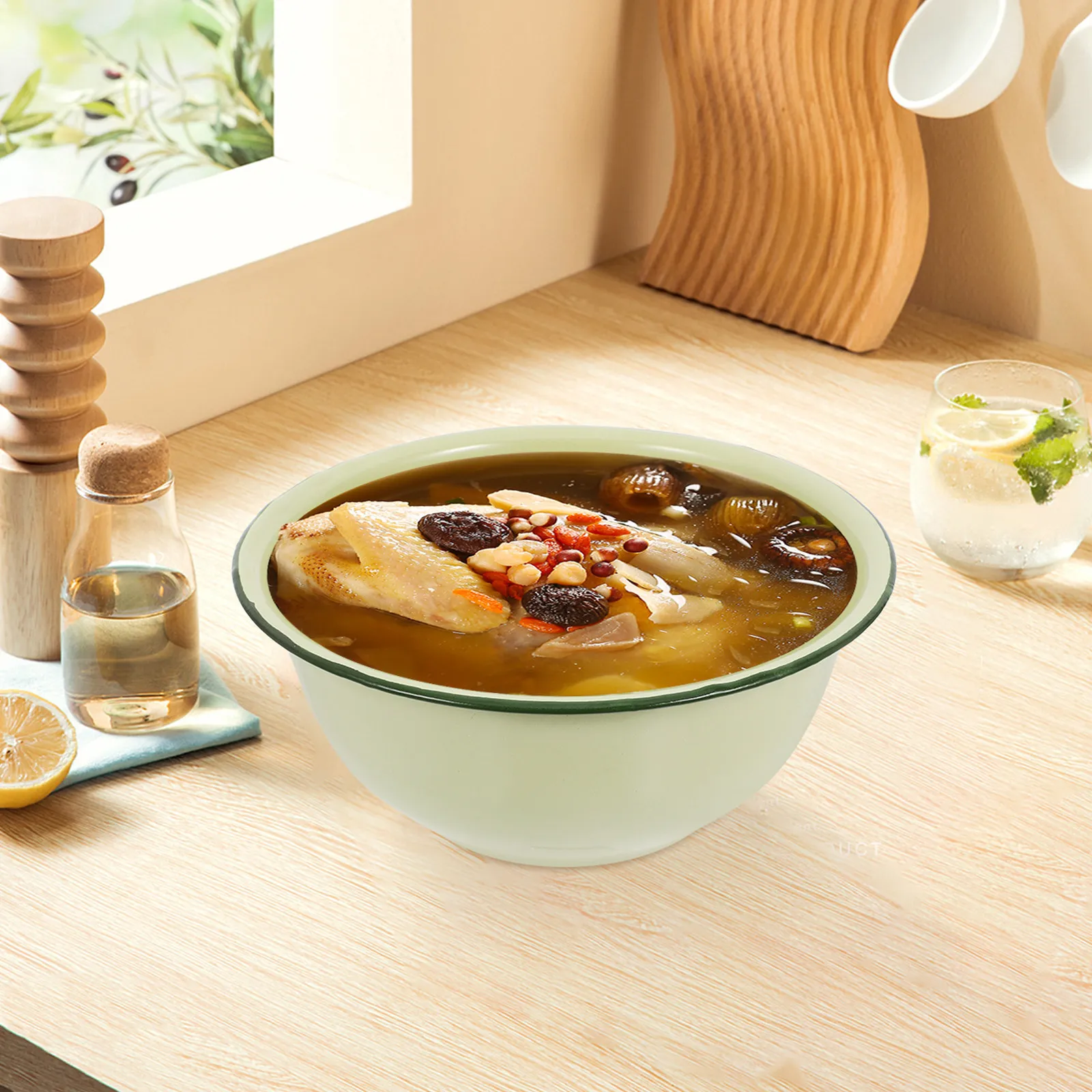 

3Pcs Vintage Enamel Bowl Set Thickened Enamelware Basin Large Capacity Mixing Salad Soup Noodle Serving Kitchen Prep Camp Food