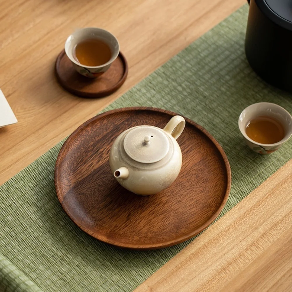 Walnut Wood Round Serving Tray 20x20cm for Fruit Dessert Tea Board Kitchen Use Minimalist Modern Wooden Pallet