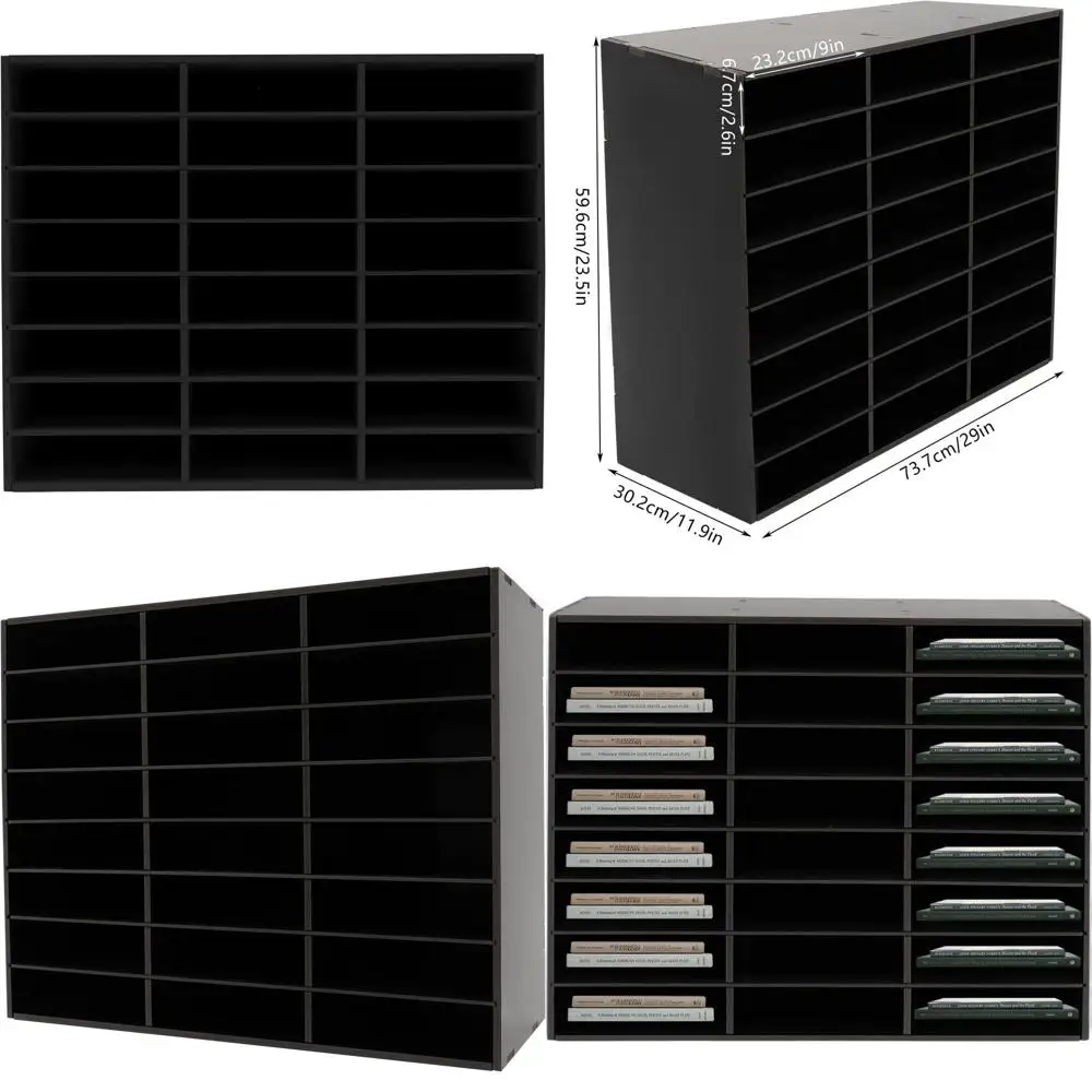 

24-Pocket Adjustable File Organizer: PVC Desktop Mail Sorter for Home, Office, and Classroom (Black)