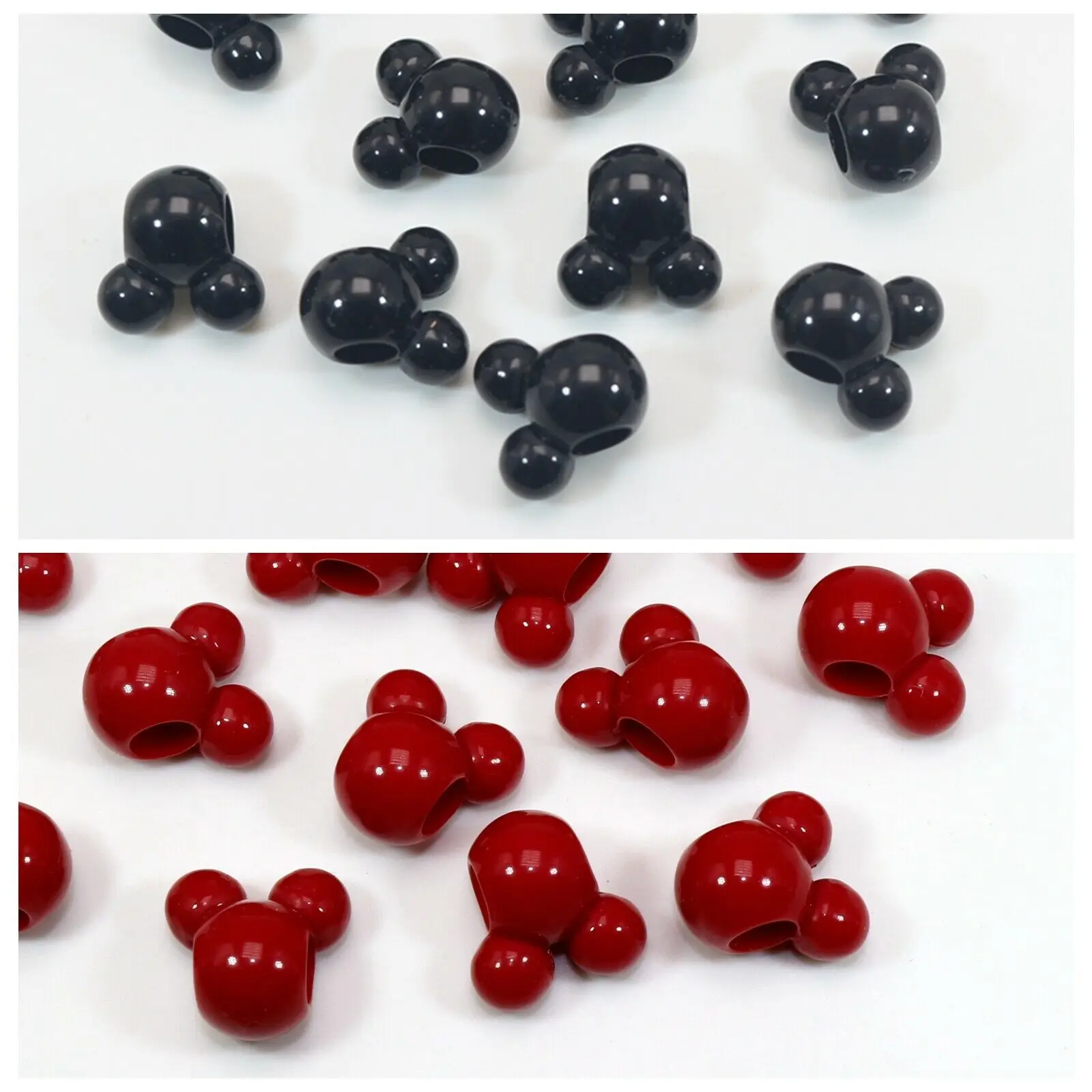 Craft DIY Black Red Color Acrylic Mouse Face Charm Beads 14mm 16mm Large Hole