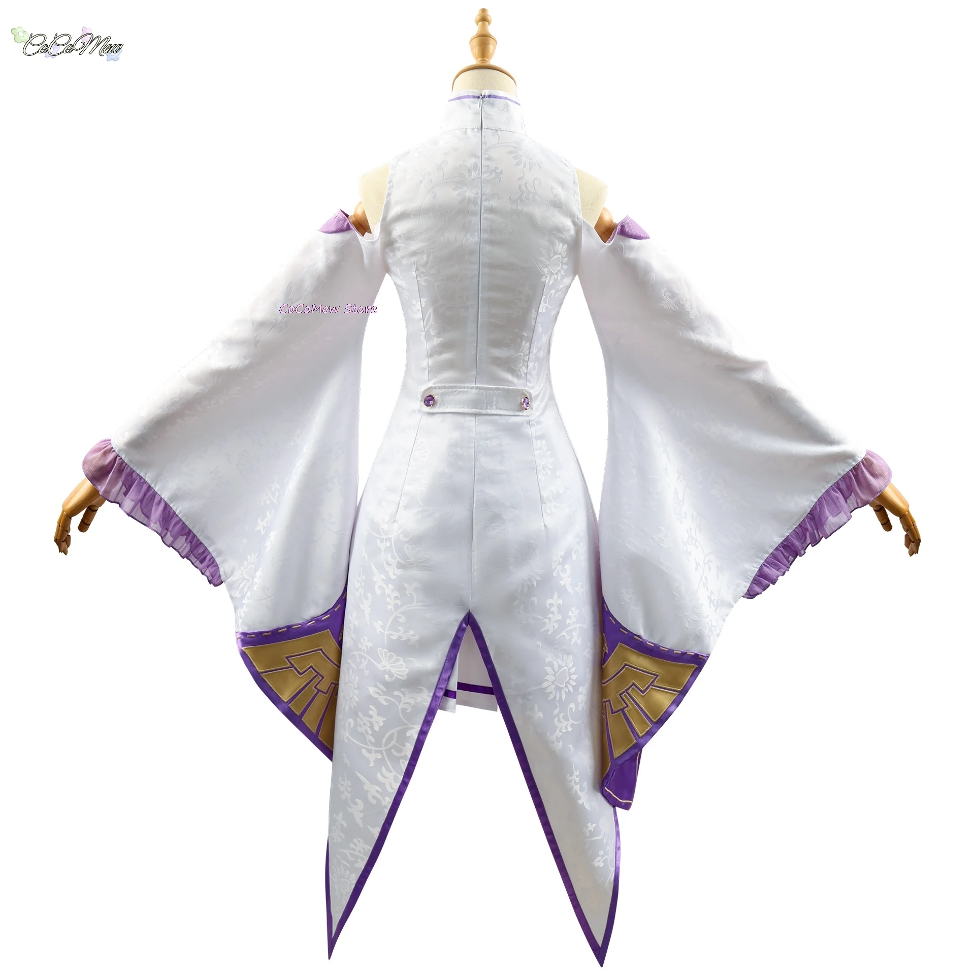 Re Zero Kara Hajimeru Isekai Seikatsu Emilia disfraces de Cosplay, peluca, oreja de elfo, vestido de mujer con tocado para fiesta de Halloween